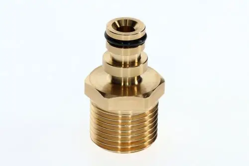 BOSCH Spülanschluss aus Messing mit einem gewindefördernden Design und einer Dichtung für eine sichere Verbindung. Ideal für Brauchwasseranwendungen.